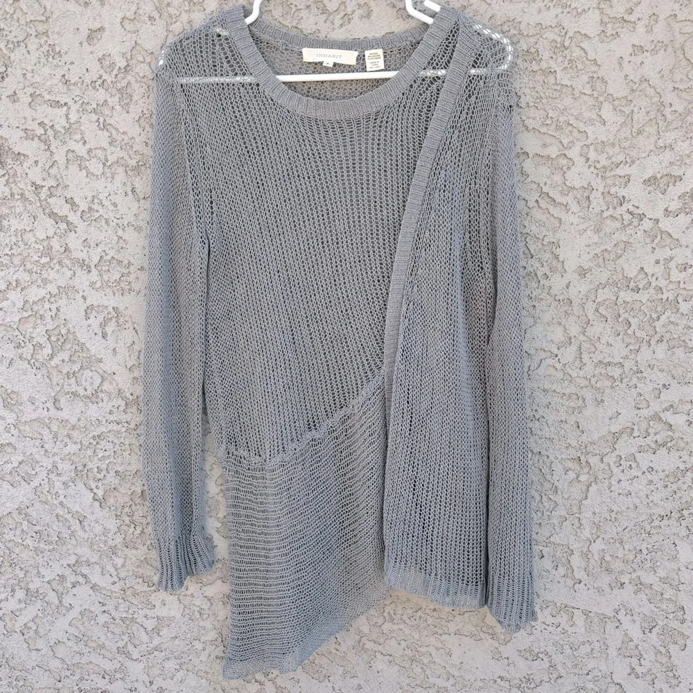 INHABIT Gauzey Grey Silk Long Sleeved Asymmetrical Sweater - Picture 1 of 9